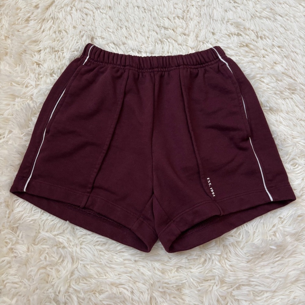 Wild Fable Burgundy Athletic Sweat Shorts XXS Maroon White Piping Pockets